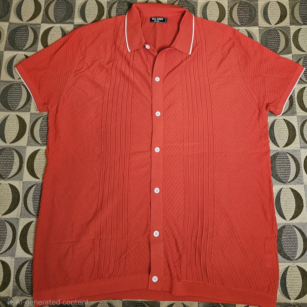 Orange Casual Button Down Polo Golf Shirt with Ribbed Texture